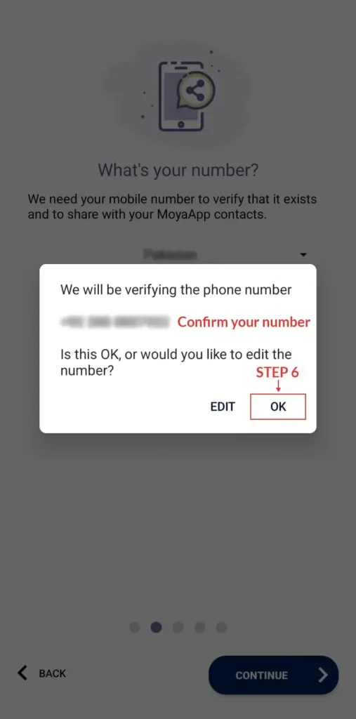 MoyaApp confirm phone number