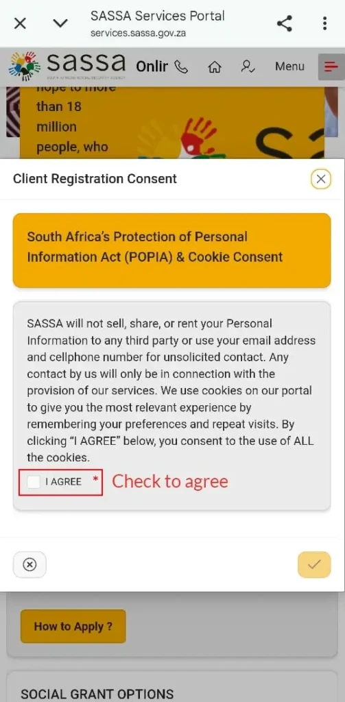SASSA client registration consent